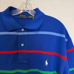 Polo Ralph Lauren Blue Stripe Golf Polo Short Sleeve Shirt Men’s Size L Tall EUC